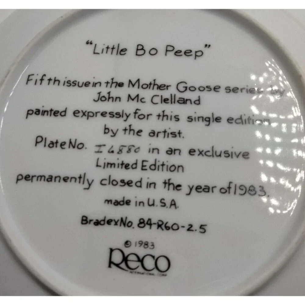 Little Bo Peep Plate Mother Goose John McClelland Limited Ed Reco 1983 - Picture 5 of 5